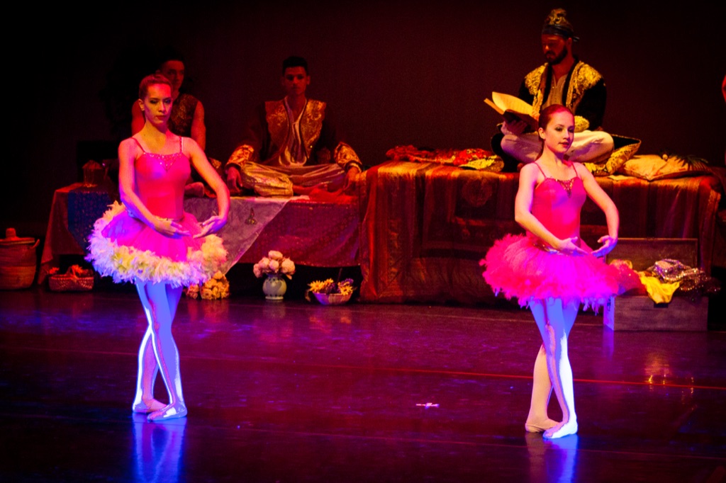 Ensemble de danseuses en costumes orientaux sur scène